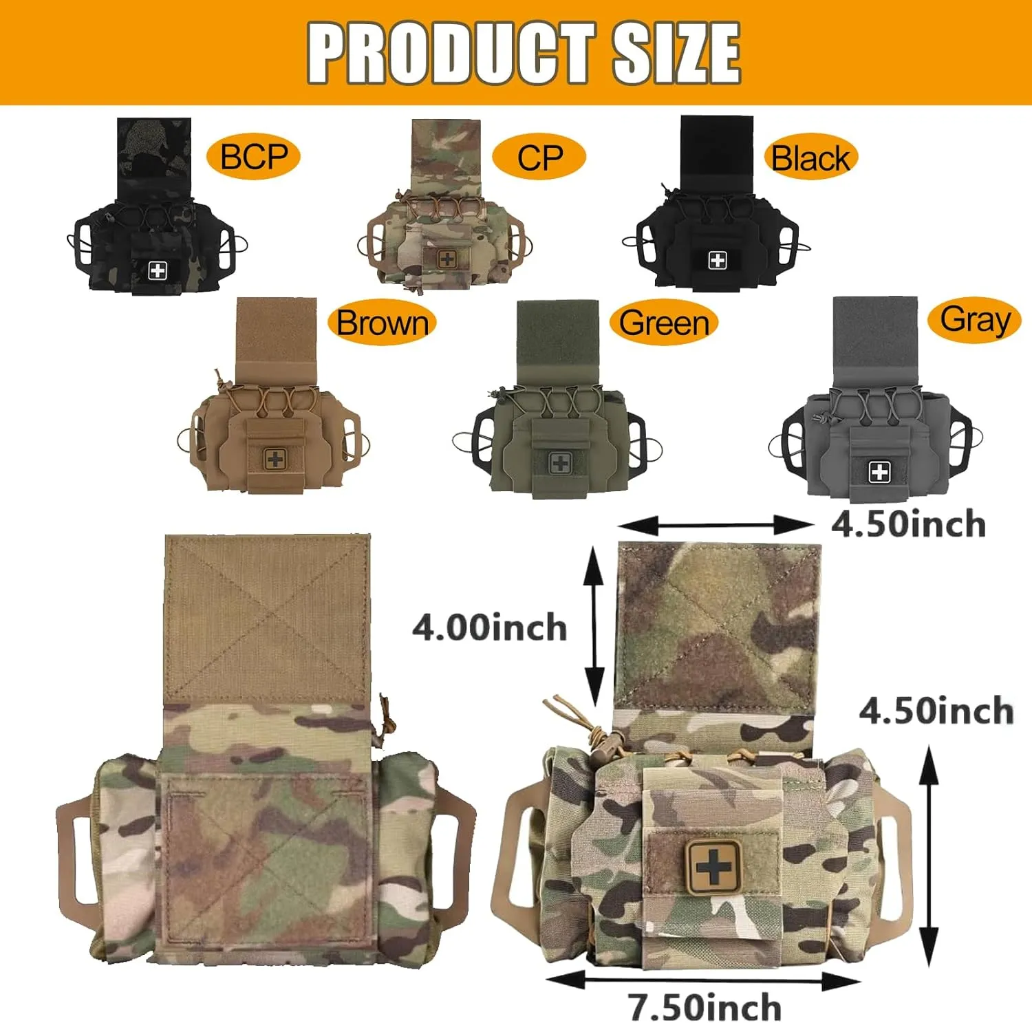 Tactical Medical IFAK Pouch Rapid/Quick Deploy First Aid Pouch Kit Hook and Loop Pack Emergency Survival Bag Two-Piece System Medical Roll Carrier Handle Outdoor Sport Emergency Hunting Bag