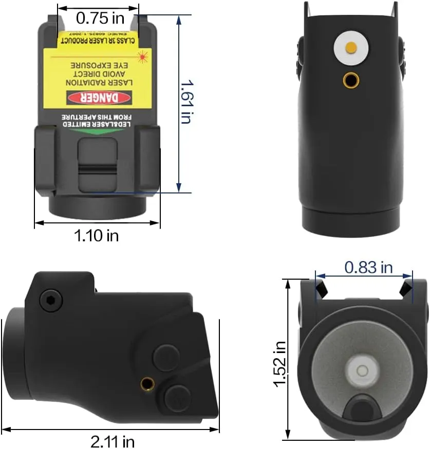 Tactical Sub Compact Rail Mount Laser Sight & Flashlight Light Combo, Magnetic Touch Rechargeable Battery