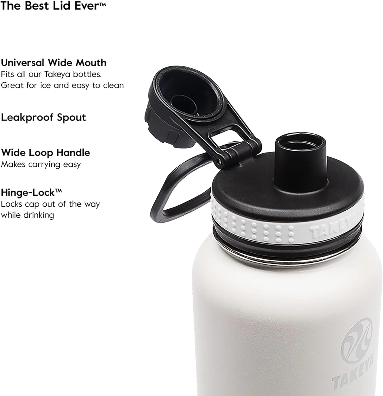 Takeya Originals 32 oz Vacuum Insulated Stainless Steel Water Bottle with Spout Lid, White
