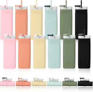 Tanlade 12 Pcs Collapsible Water Bottles Roll Up Portable Silicone Water Bottle Folding Lightweight Leak Proof Foldable Water Bottles Container for Travel Hiking Sports Running Fitness, 20 OZ, 6 Color