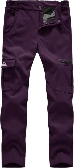TBMPOY Women's Hiking Cargo Pants Outdoor Waterproof Windproof Softshell Fleece Snow Pants