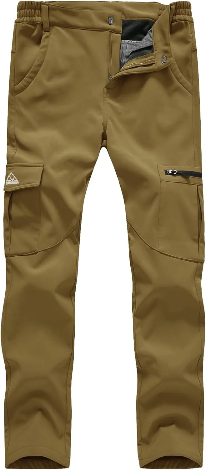TBMPOY Women's Hiking Cargo Pants Outdoor Waterproof Windproof Softshell Fleece Snow Pants