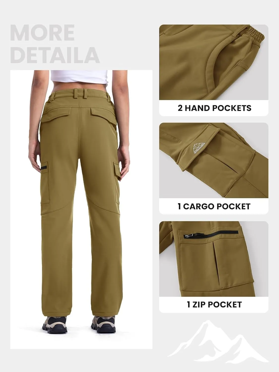 TBMPOY Women's Hiking Cargo Pants Outdoor Waterproof Windproof Softshell Fleece Snow Pants