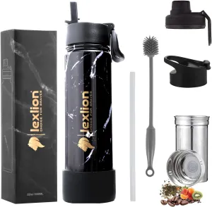 Tea Infuser Bottle - Fruit Infuser Water Bottles 22 Oz, Triple Walled Insulated Stainless Steel Bottle, Thermal Leaf Infuser, Silicone Sleeve, 3 Lids Leakproof, Metal Mug Gallon