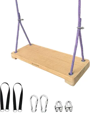 Teak Swing, 16.7"x6.3"x1.3", Adult Kids Tree Swing, 500 lbs Weight Capacity, Adjustable Professional Climbing Rope 110 Inch, Outdoor Wooden Swings, Indoor Swings.