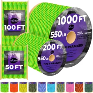 TECEUM Heavy Duty Rope 1000 – 1000ft / 200ft / 100ft / 50ft – 40  Colors – Utility Rope for Survival & Camping Gear – Nylon String, Camping Rope, para Cord, Utility Nylon Rope, Tent Cord