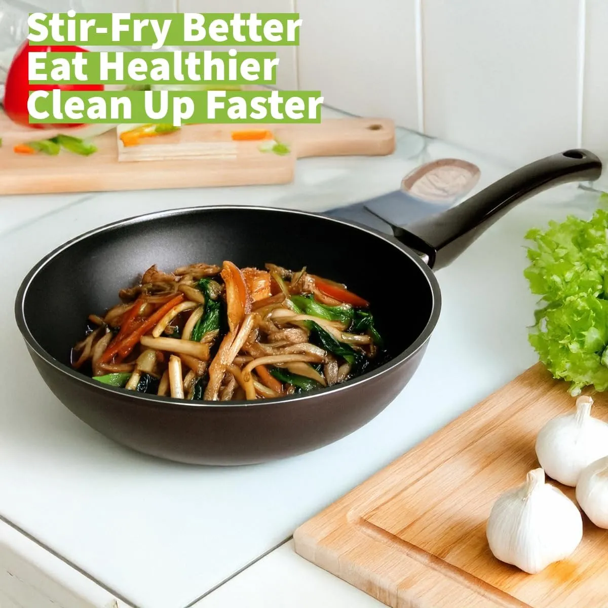 TECHEF - Blooming Flower Collection, 12" Wok/Stir-Fry Pan, Coated 6 times with New Teflon Platinum Non-Stick Coating (PFOA Free) / Induction Ready/Made in Korea (12-inch)