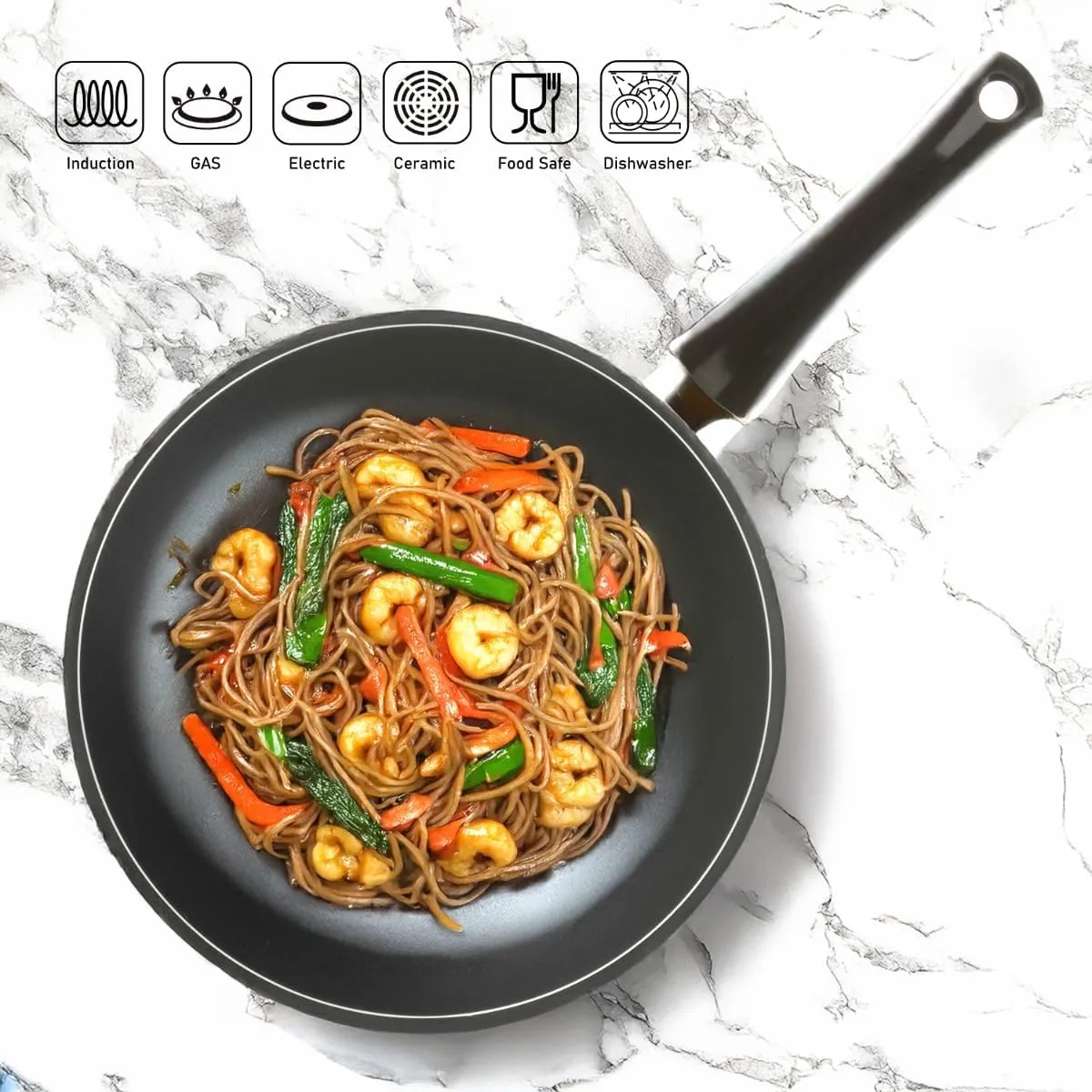 TECHEF - Blooming Flower Collection, 12" Wok/Stir-Fry Pan, Coated 6 times with New Teflon Platinum Non-Stick Coating (PFOA Free) / Induction Ready/Made in Korea (12-inch)
