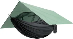 Tent Tarps,wild Camping,Portable Camping Hammock Kit, Single and Double Hammock, Mosquito Net, Insect Net, Rain Fly, High Strength Parachute Cloth Hammock(Army green black)