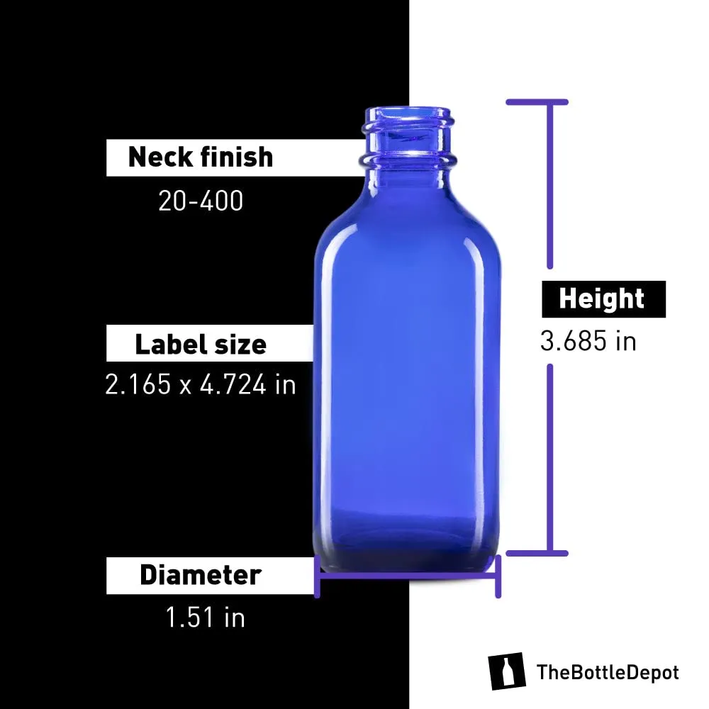 The Bottle Depot - 72 Pack - 2 oz Glass Spray Bottle - Blue - 20-400 Neck Finish - Boston Round Bottles - UV Rays Protection