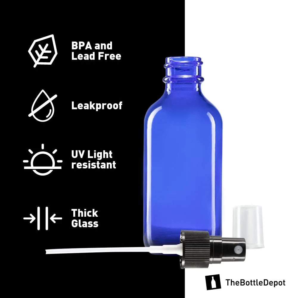 The Bottle Depot - 72 Pack - 2 oz Glass Spray Bottle - Blue - 20-400 Neck Finish - Boston Round Bottles - UV Rays Protection