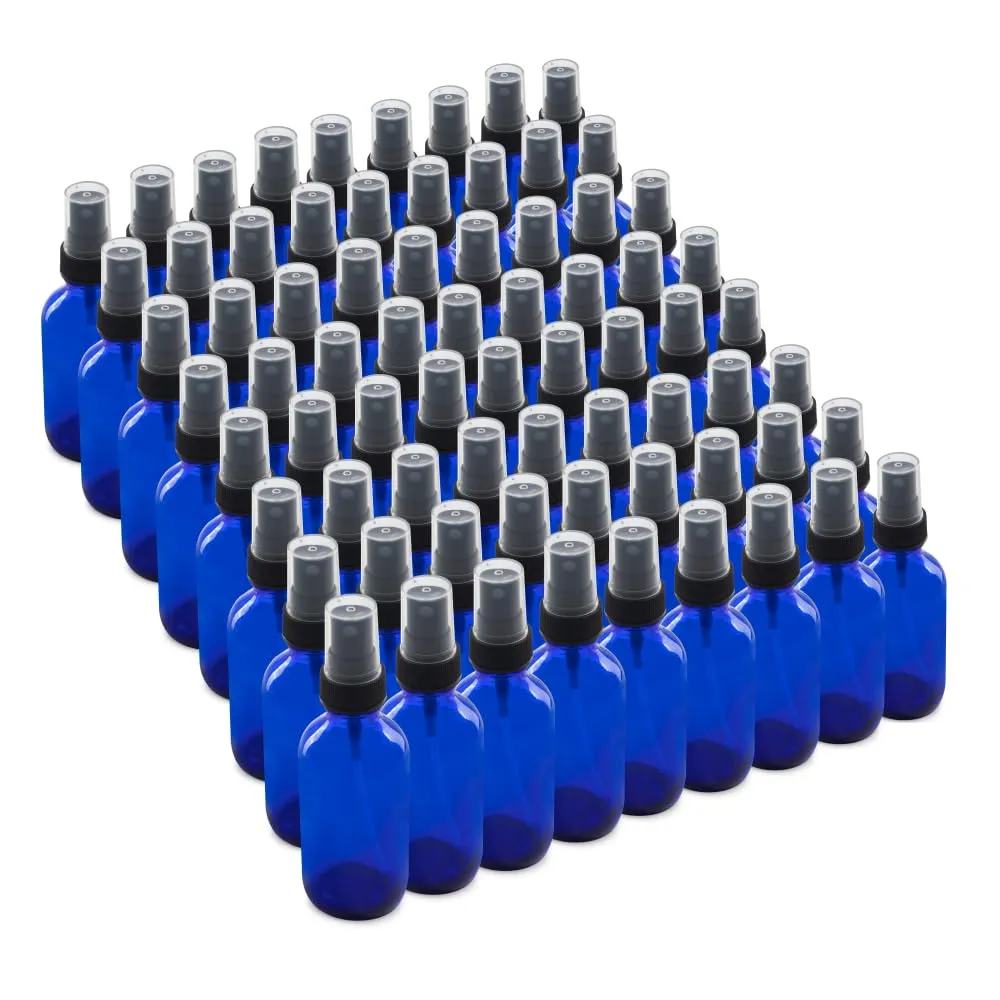 The Bottle Depot - 72 Pack - 2 oz Glass Spray Bottle - Blue - 20-400 Neck Finish - Boston Round Bottles - UV Rays Protection