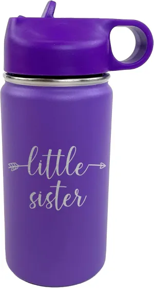 The Crafty Engineer Big Sister Big Brother Kids Water Bottle, Engraved Design with Flip Top Lid (Purple)