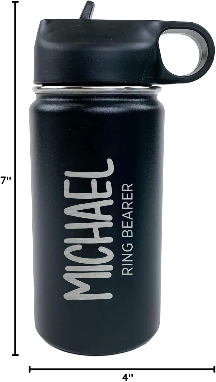 The Crafty Engineer Personalized Flower Girl and Ring Bearer Water Bottle (Black)