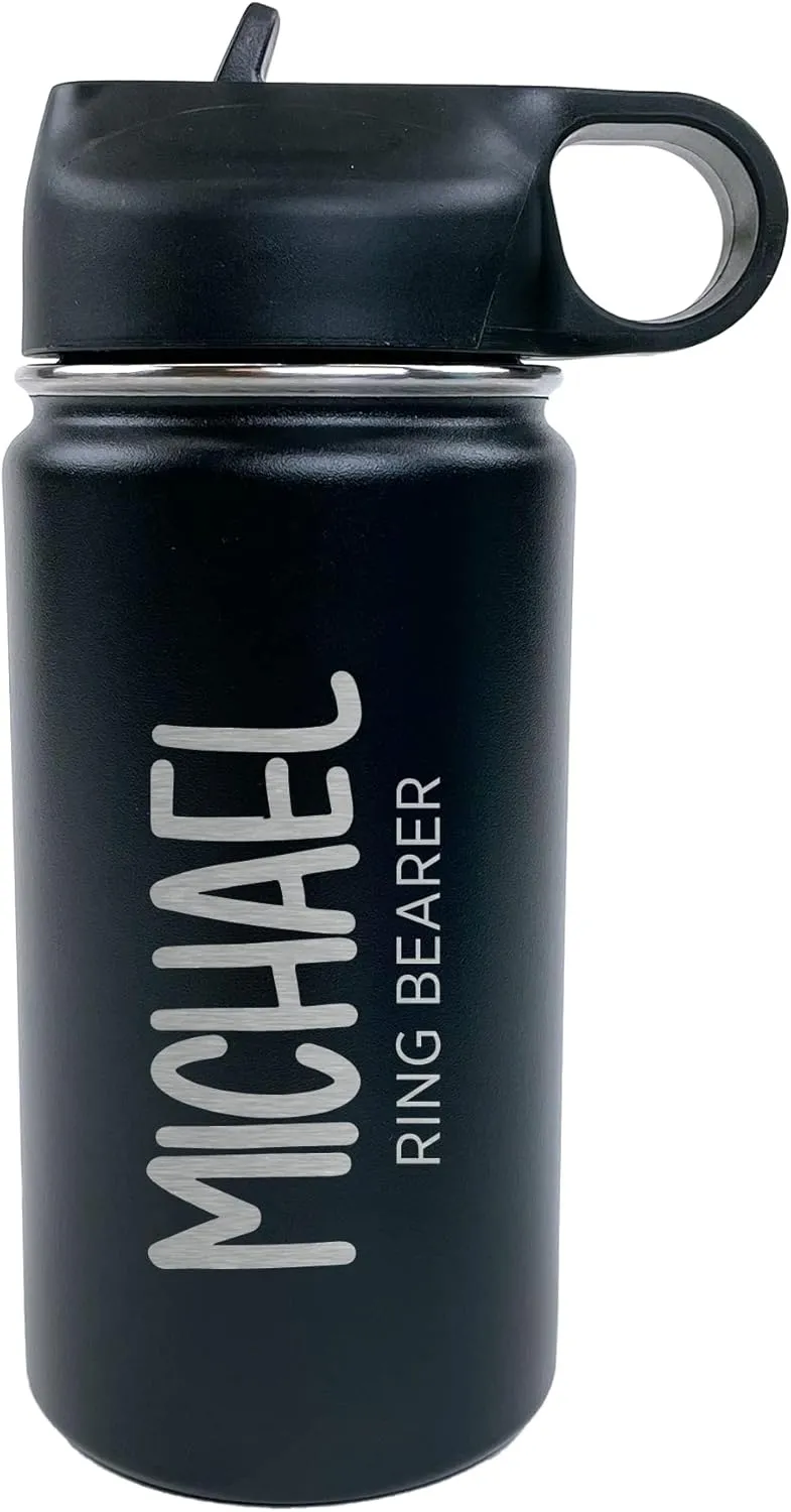 The Crafty Engineer Personalized Flower Girl and Ring Bearer Water Bottle (Black)