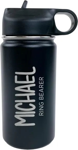 The Crafty Engineer Personalized Flower Girl and Ring Bearer Water Bottle (Black)