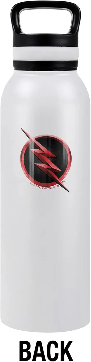 The Flash OFFICIAL Reverse Flash Bolt Logo 24 oz Insulated Canteen Water Bottle, Leak Resistant, Vacuum Insulated Stainless Steel with Loop Cap, White