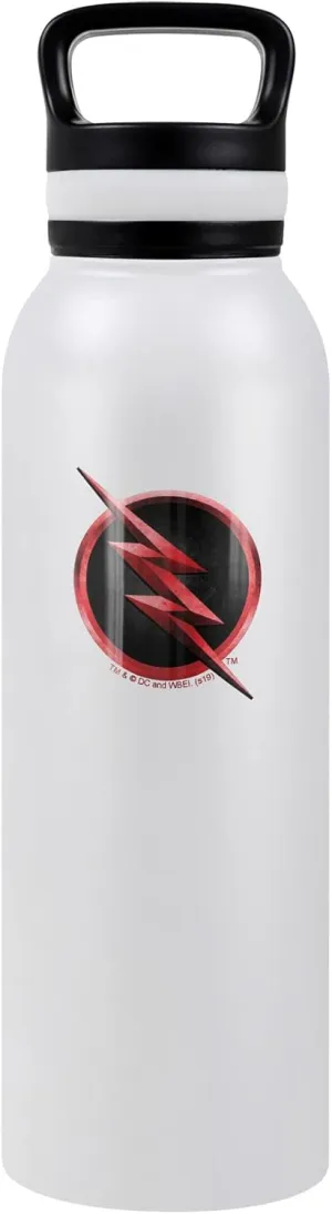 The Flash OFFICIAL Reverse Flash Bolt Logo 24 oz Insulated Canteen Water Bottle, Leak Resistant, Vacuum Insulated Stainless Steel with Loop Cap, White