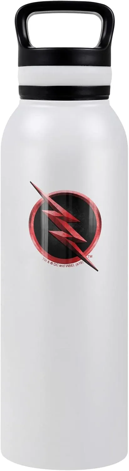 The Flash OFFICIAL Reverse Flash Bolt Logo 24 oz Insulated Canteen Water Bottle, Leak Resistant, Vacuum Insulated Stainless Steel with Loop Cap, White