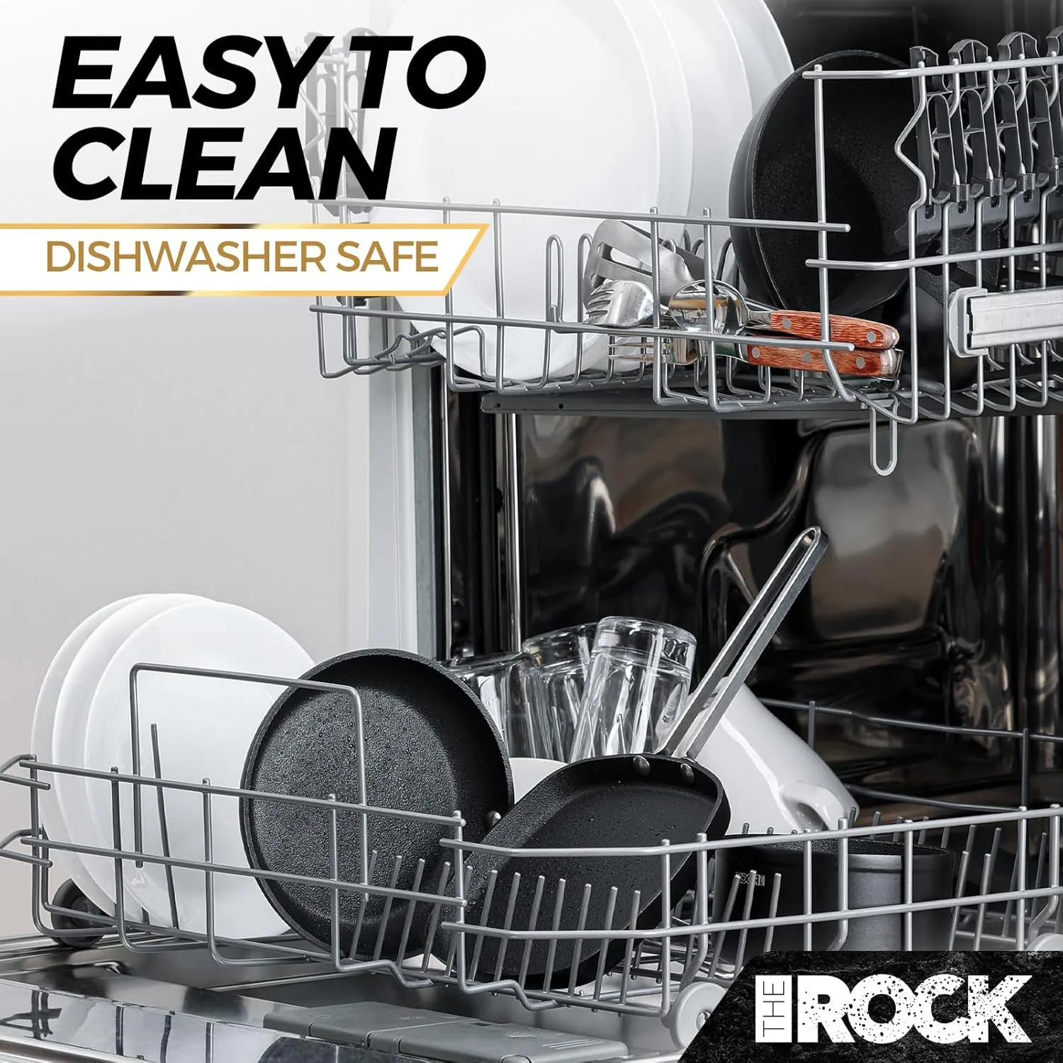 THE ROCK Single Serve Nonstick Pots and Pans Set, 6pc Portion Control Cookware Set with Rock.Tec, Stackable Set with Stainless Steel Handle, Scratch/Stain/Crack Proof, Oven & Dishwasher Safe, Black