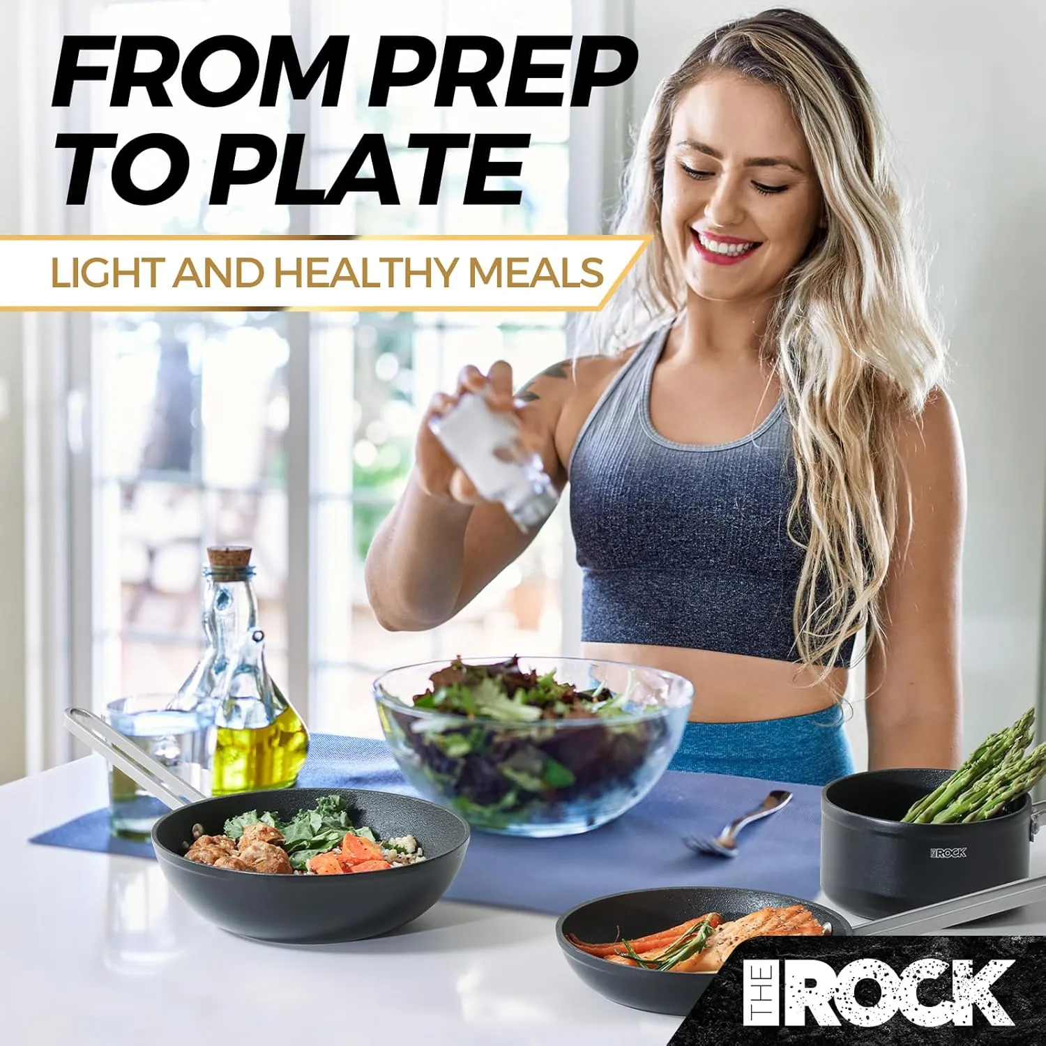THE ROCK Single Serve Nonstick Pots and Pans Set, 6pc Portion Control Cookware Set with Rock.Tec, Stackable Set with Stainless Steel Handle, Scratch/Stain/Crack Proof, Oven & Dishwasher Safe, Black