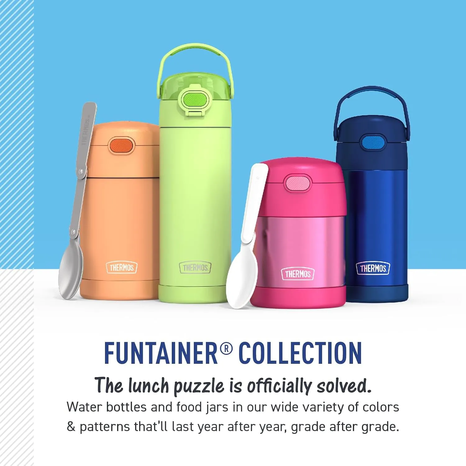 THERMOS FUNTAINER Water Bottle with Straw - 12 Ounce - Kids Stainless Steel Vacuum Insulated Water Bottle with Lid, Bluey