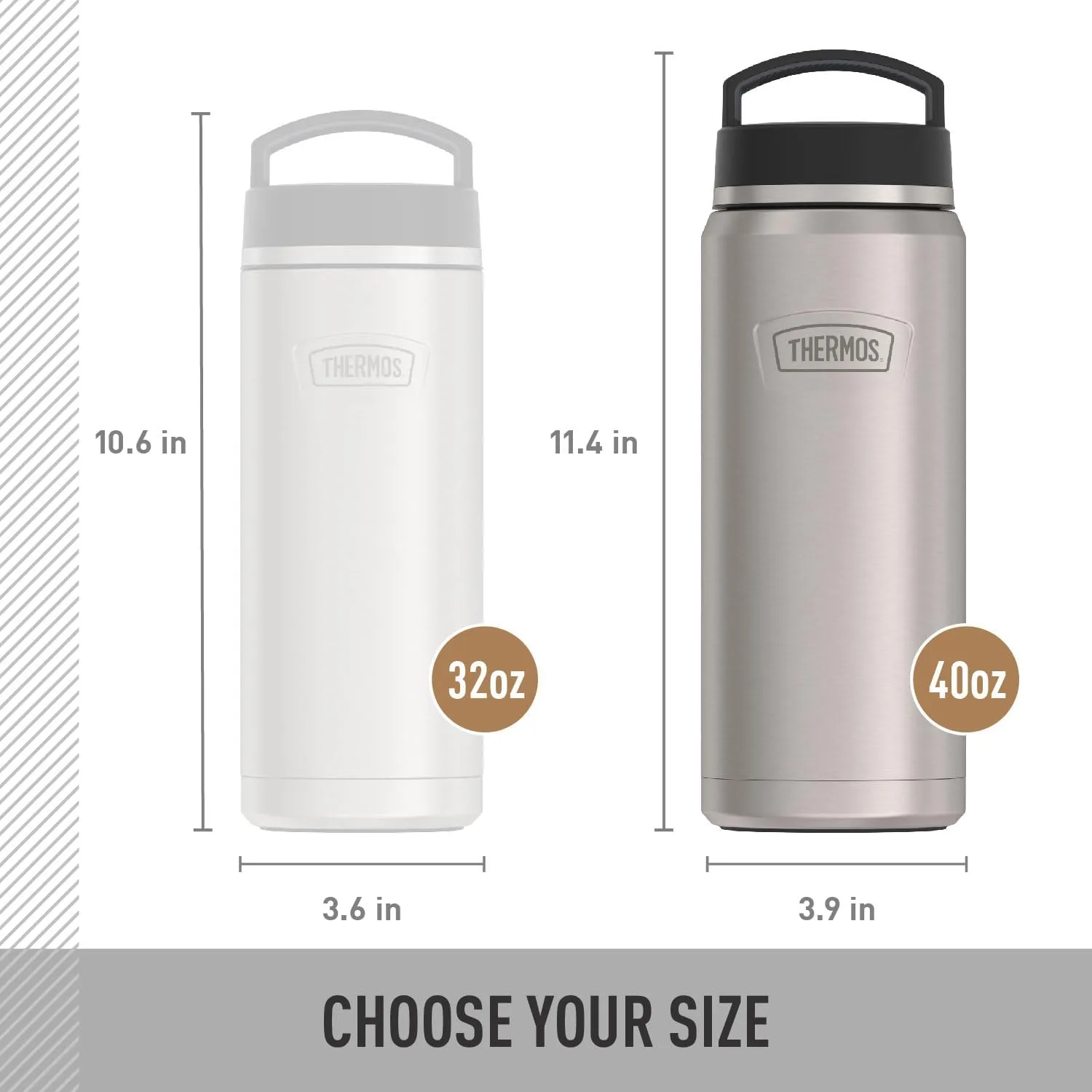 THERMOS ICON SERIES Stainless Steel Water Bottle with Screw Top Lid - 40 Ounce, Matte Stainless Steel - Vacuum Insulated Water Bottle with Lid