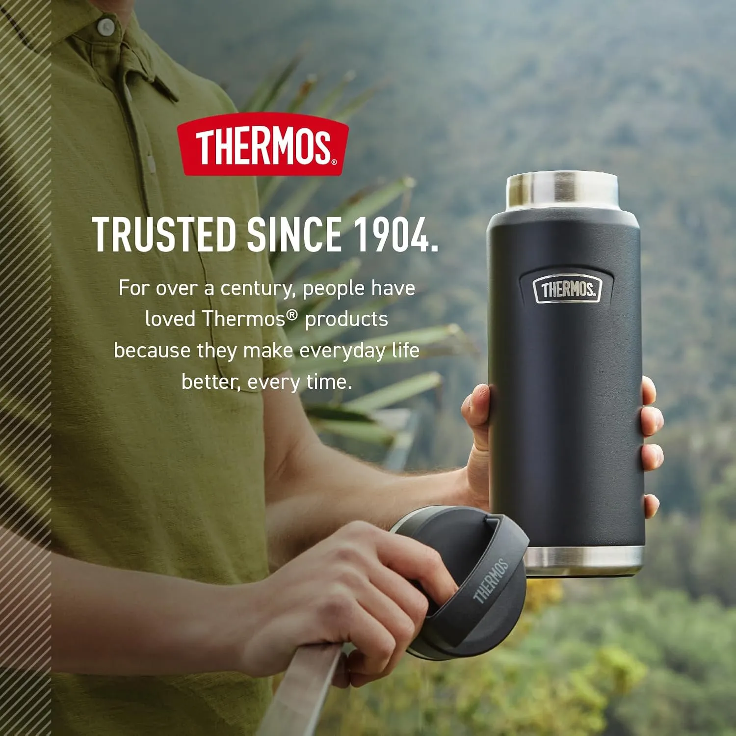THERMOS ICON SERIES Stainless Steel Water Bottle with Screw Top Lid - 40 Ounce, Matte Stainless Steel - Vacuum Insulated Water Bottle with Lid