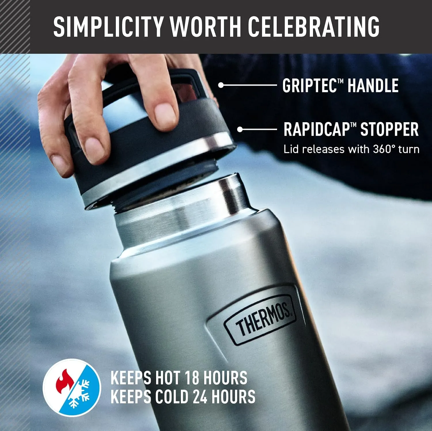 THERMOS ICON SERIES Stainless Steel Water Bottle with Screw Top Lid - 40 Ounce, Matte Stainless Steel - Vacuum Insulated Water Bottle with Lid