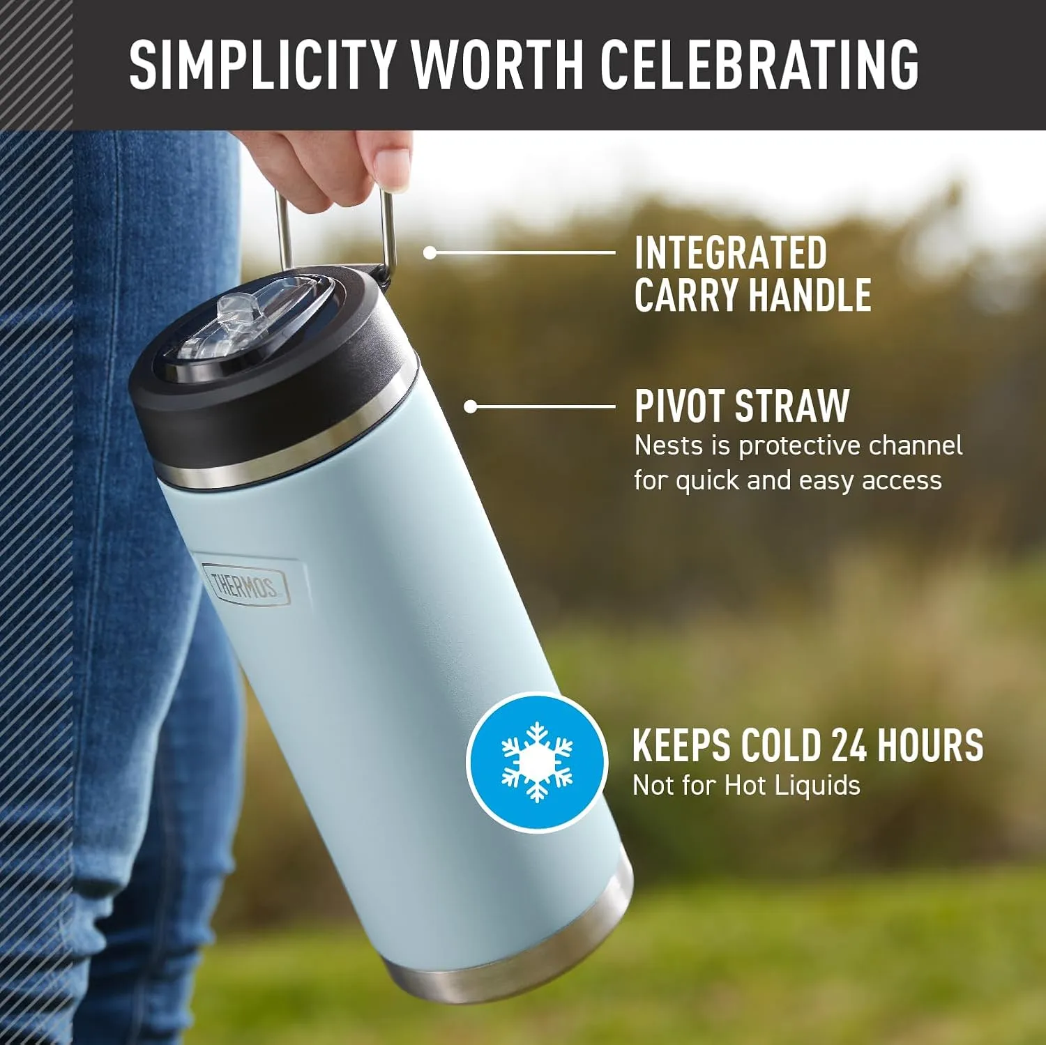 THERMOS ICON SERIES, Stainless Steel Water Bottle with Straw Lid, 32 Ounce, Sandstone