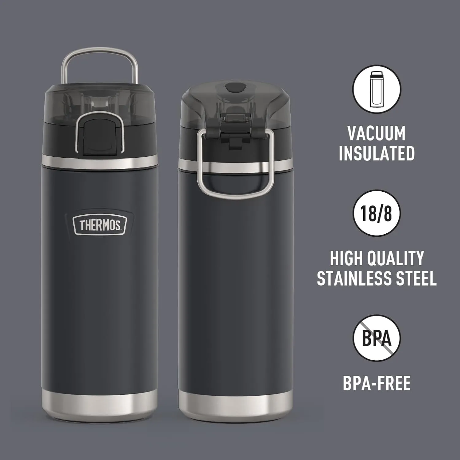 THERMOS ICON SERIES, Water Bottle with Spout - 18 Ounce, Granite - Stainless Steel Vacuum Insulated Water Bottle with Lid