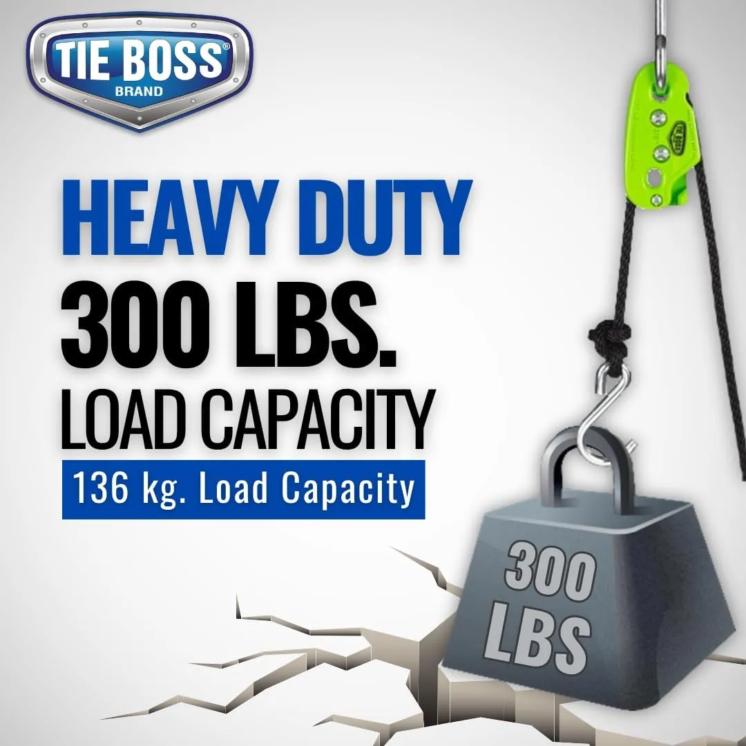 Tie Boss - 3/8 Inch, Heavy Duty, (300 lbs Working Load Limit), Weather Resistant, Tie Down, Rope Tightening System, (w/15 ft Rope) - Green