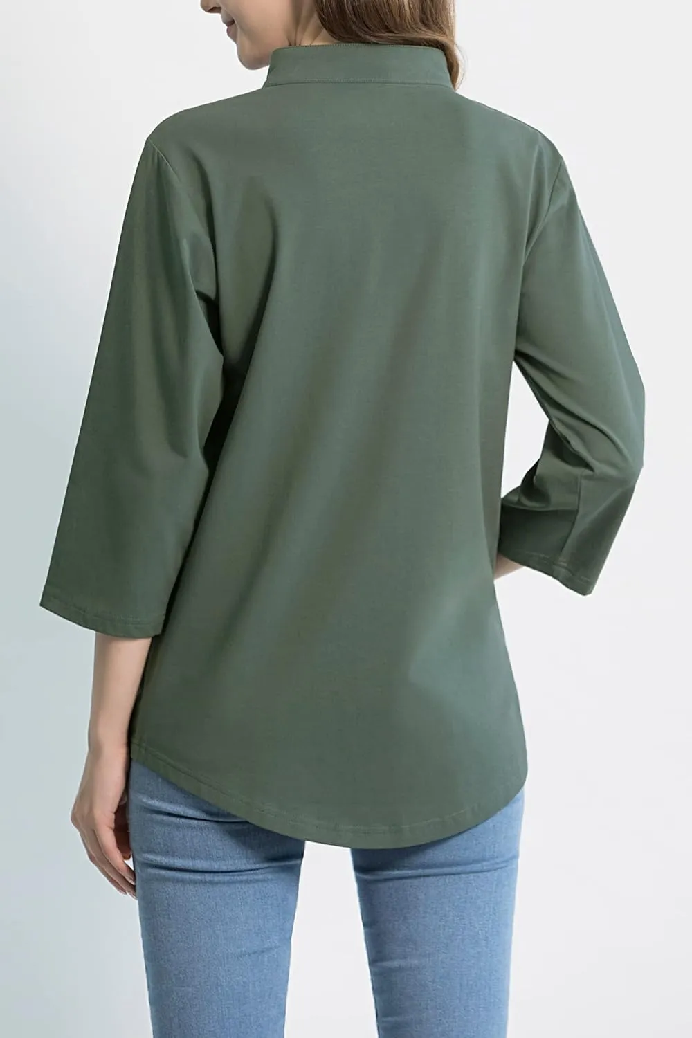 Tie G U Style Women's 3/4 Sleeve V Neck Stretch Loose Tunic Tops Casual Cotton Blouse Henley Collared Breathable Work Shirt