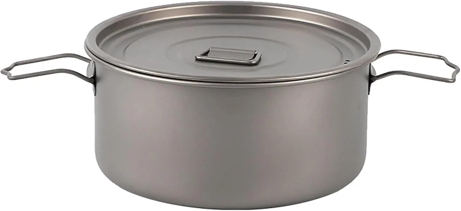 Titanium Camping Cookware, Camping Cooking Set with Folding Handle, Survival Pot for Outdoor Backpacking Hiking Picnic
