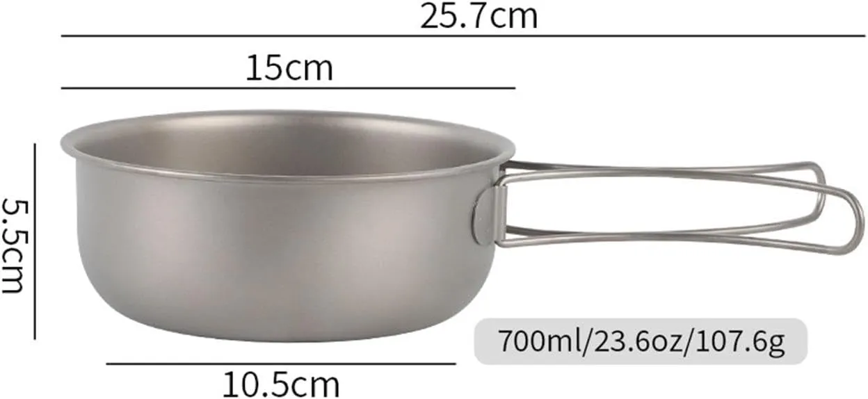 Titanium Frying Pan with Folding Handle Portable Lightweight Camping Pan Cookware for Kitchen Hiking Travel Picnic Outdoor, 700ML