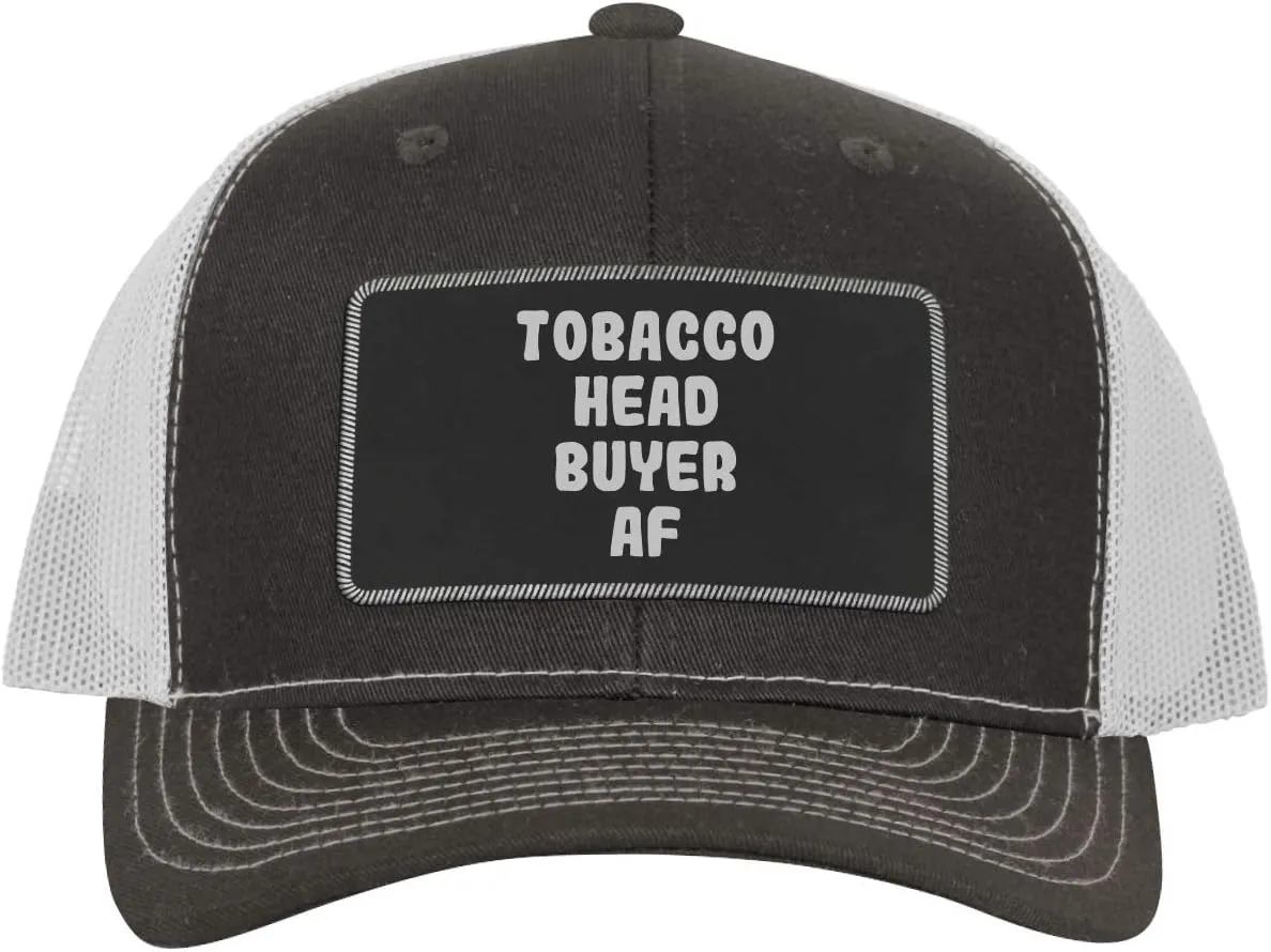 Tobacco Head Buyer AF - Leather Black Patch Engraved Trucker Hat