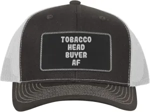 Tobacco Head Buyer AF - Leather Black Patch Engraved Trucker Hat