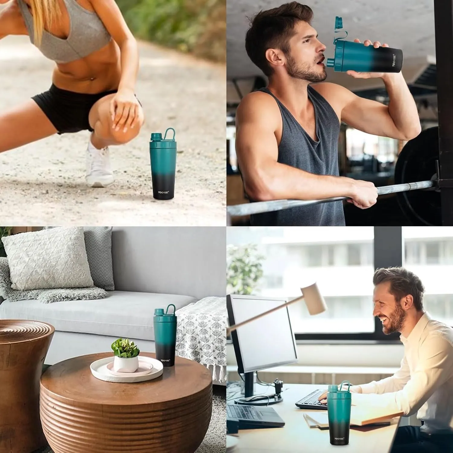 TOOFEEL Shaker Bottle Stainless Steel - 20 oz Double Walled Insulated Shaker Cups for Protein Shakes, Keeps Cold/Hot, Shaker Bottle for Protein Mixes, Gym Workout Protein Shaker Bottle