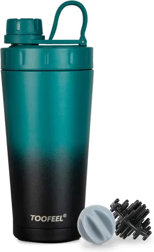 TOOFEEL Shaker Bottle Stainless Steel - 20 oz Double Walled Insulated Shaker Cups for Protein Shakes, Keeps Cold/Hot, Shaker Bottle for Protein Mixes, Gym Workout Protein Shaker Bottle