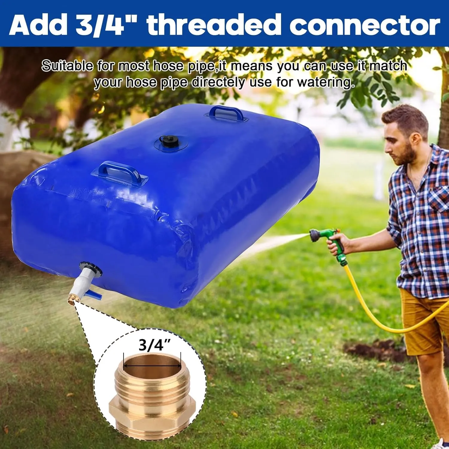 TooTaci 240L/63.4Gal Water Storage Bladder Containers, Portable Water Tank with Hose and 3/4" Adapters, Foldable Reservoir for Emergency, Garden Watering, Drought Resistance, RV Trips