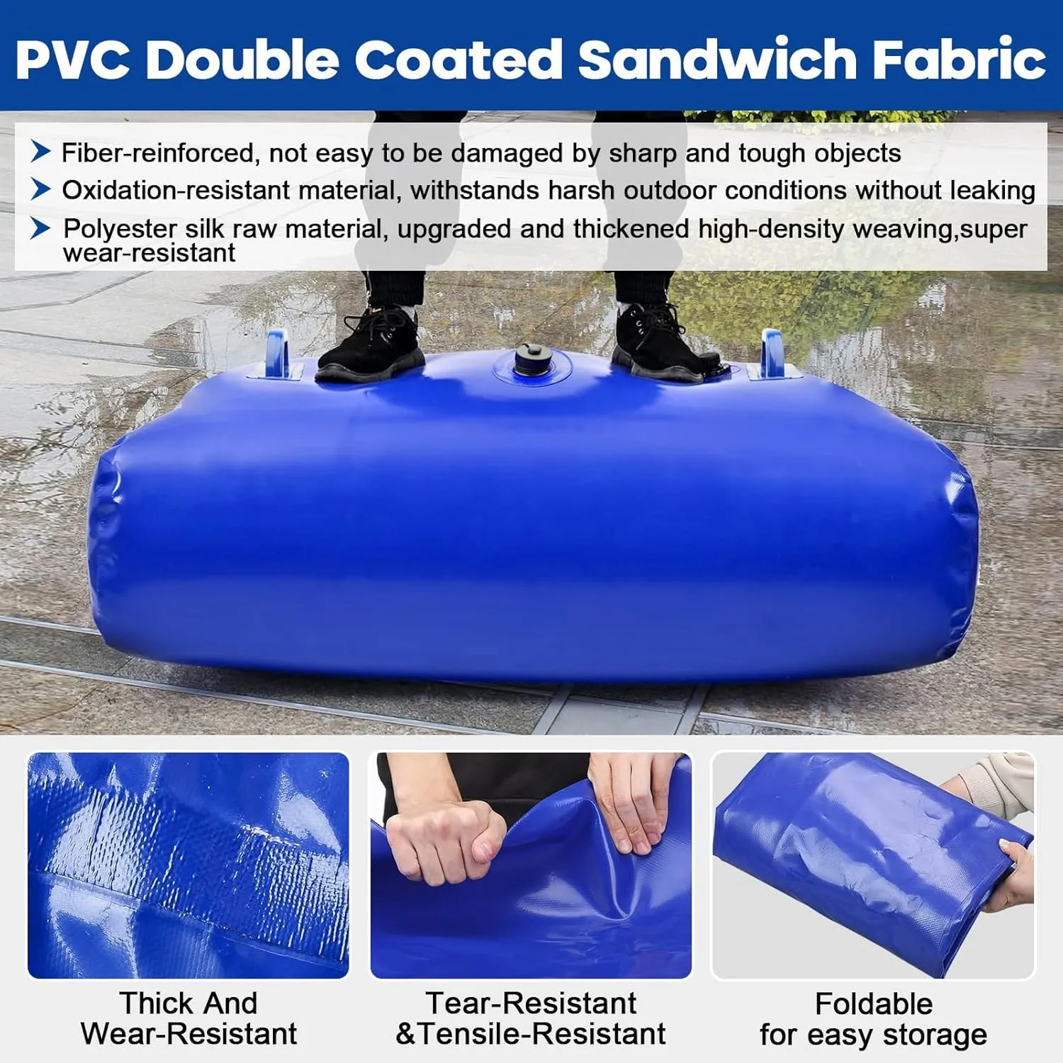 TooTaci 240L/63.4Gal Water Storage Bladder Containers, Portable Water Tank with Hose and 3/4" Adapters, Foldable Reservoir for Emergency, Garden Watering, Drought Resistance, RV Trips