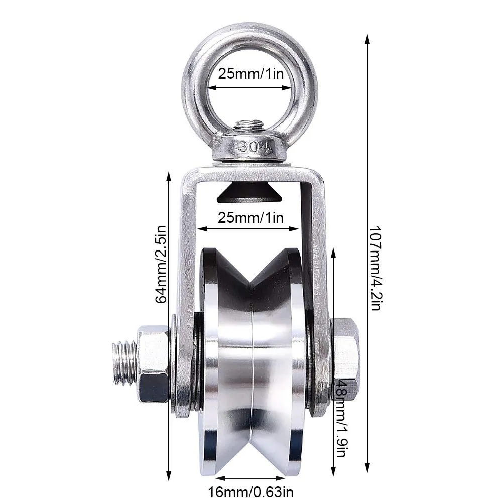 TooTaci 48MM Stainless Steel Crane Pulley Block and Tackle Pulley System, Heavy Duty Bearing Inside V Type Swivel Pulleys Wheel for Rope, with 1/4" Nylon Rope 33ft & Spring Snap Clip Link Hooks