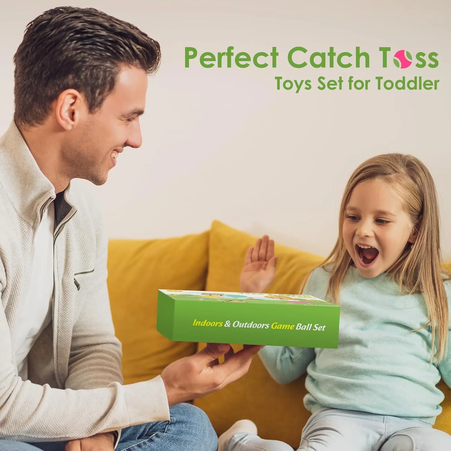 Toss Catch Ball Toys Set: Toddler Outdoor Games for Kids with 4 Paddles 4 Balls - Family Outside Toys with Mesh Beach Toy Bag - Backyard Games Activities for Ages 3-12 Green