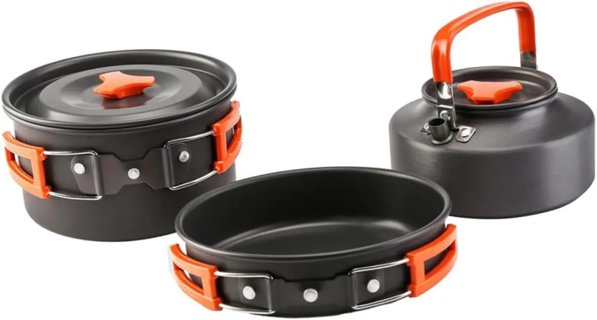 Totority 3-Piece Camping Pot Set Outdoor Cookware Set for 2-3 People Aluminum Alloy Cookware Kit Portable Camping Cooking