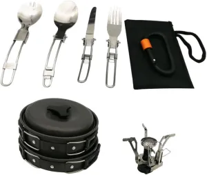 Totority Outdoor Portable Cookware Kit Camping Cookware Set for 1-2 Person Stainless Steel Soup Pot Set Backpacking Gear Tool