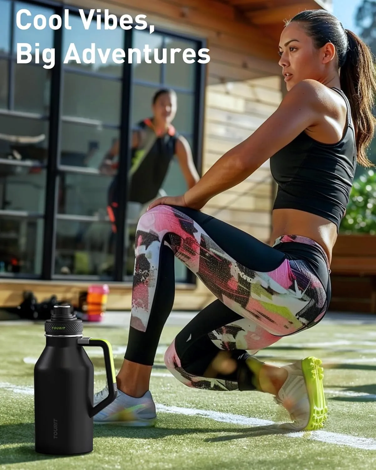 TOURIT 64oz Insulated Water Bottle Stainless Steel, Half Gallon Large Water Jug with 2-in-1 Handle, Double Wall Vacuum Metal Keep Cold & Hot, Wide Mouth Sport Water Flask For Gym, Travel, Blue