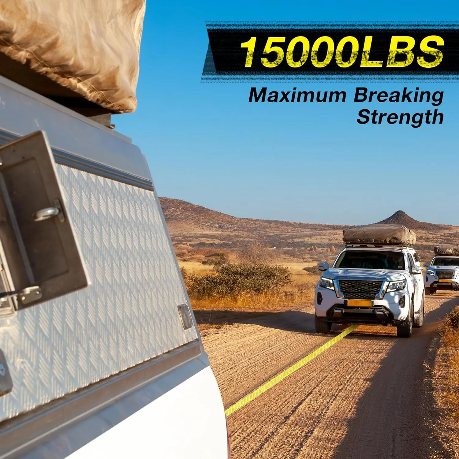 Tow Strap with Hooks, 2" x 20ft Emergency Recovery Towing Strap 15000 lbs Heavy Duty Tree Saver Winch Strap Towing Rope Acessories for Trucks, ATV, SUV, Vehicles, Roadside