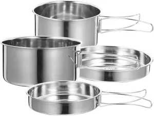 Toyvian 1set Camping Cookware Stainless Steel Camping Utensils Handle Pan Cups Stew Pot Hiking and Picnics
