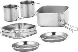 Toyvian 1Set Portable Stainless Steel Camping Cookware Pots Pan Space Saving Cookware Kit for Hiking Fishing Outdoor Activities Easy to Clean Camping Supplies