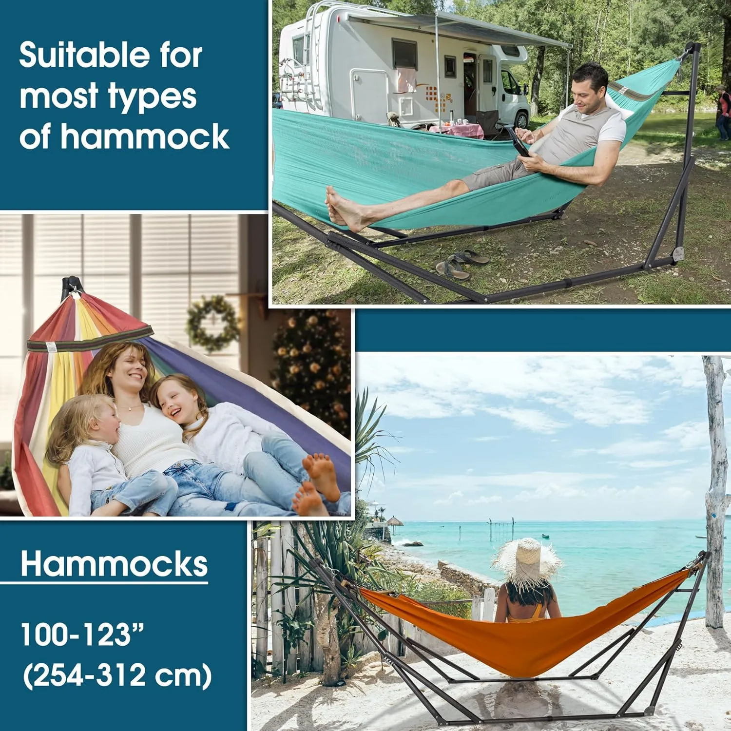 Tranquillo 600lb Capacity 2 Persons Instant Set Up NO Screw Needed Foldable Portable Double Hammock with Stand & Carry Bag for Garden Camping, Sky